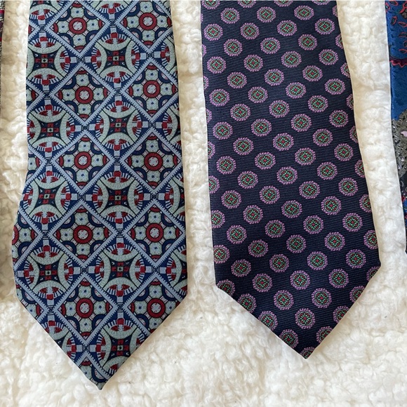 Collection of Six Designer Ties Shades of Blue Plum & Red Various Tie Patterns - Picture 3 of 9